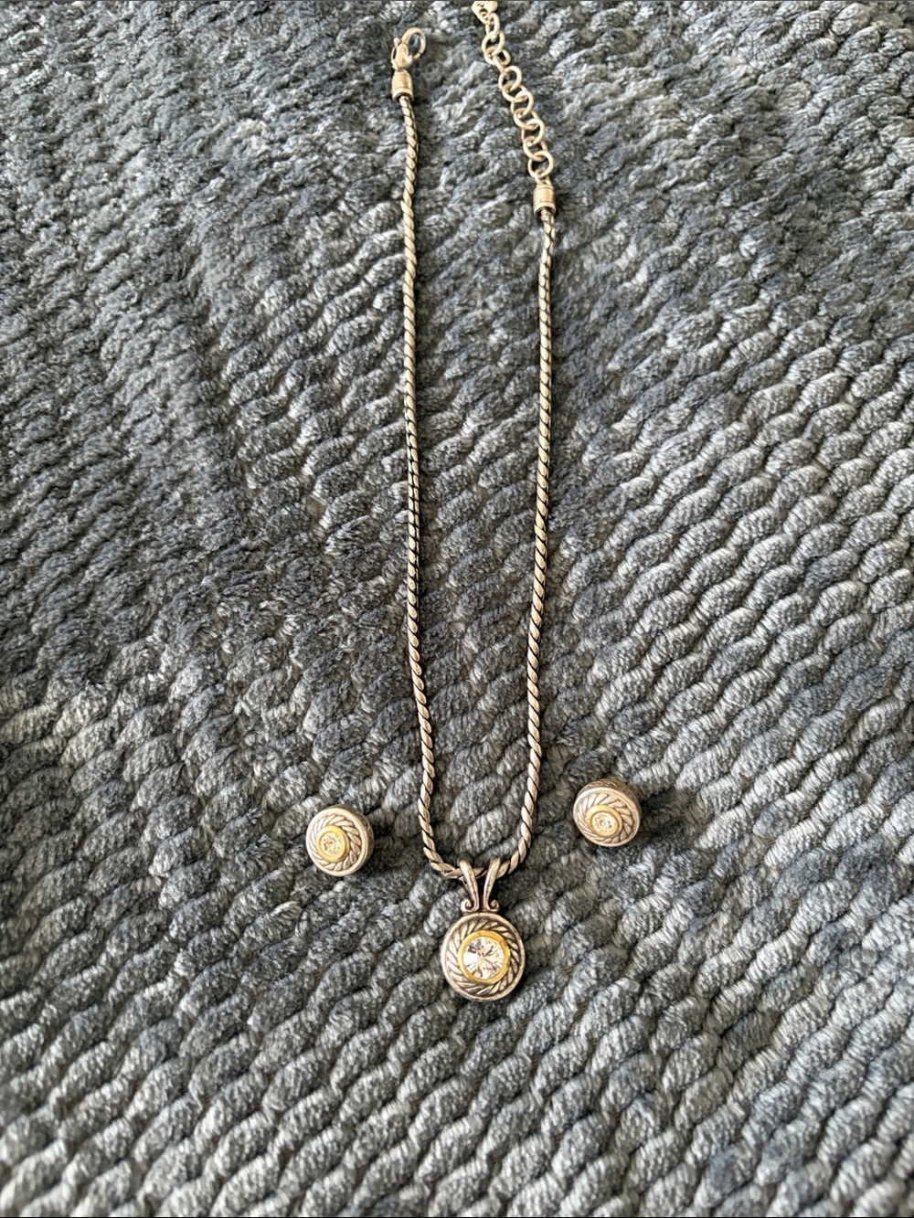 Two-Tone Gold and Silver Pendant Necklace with Matching Earrings
